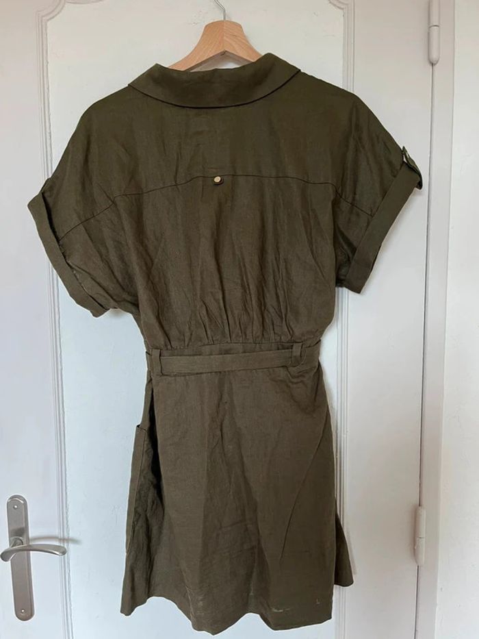 🌿 Robe courte Zara en lin kaki - Taille L 🌿 - photo numéro 3