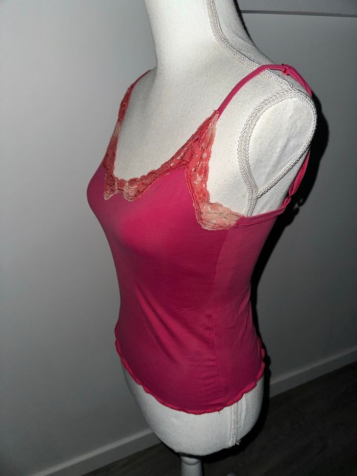 Débardeur rose orange dentelle Y2K Vintage T38 M - photo numéro 3