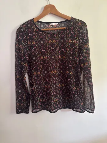 Top manche longue fleurie / transparent