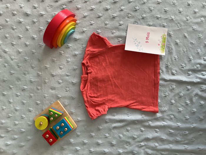 teeshirt manches courtes noeud au col rose 9 mois tex - photo numéro 2