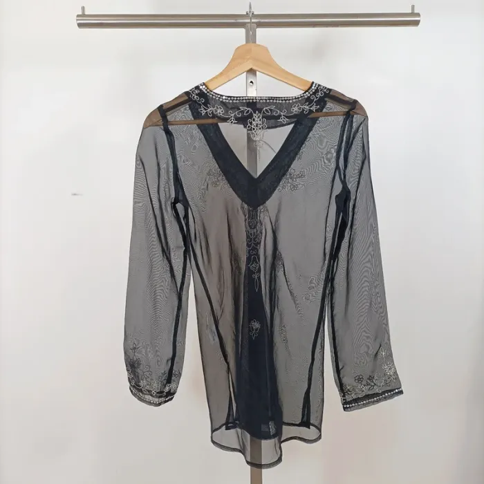 Tunique transparente noire brodée à perles – T.2 – Mim A1024 - photo numéro 9