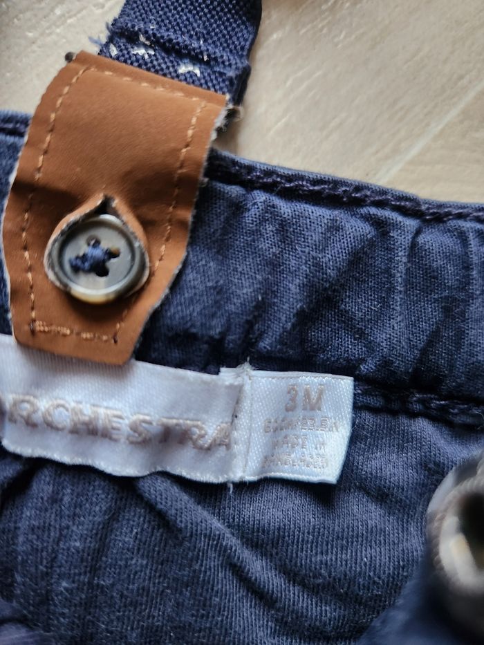 Pantalon jeans bleu marine avec bretelles - photo numéro 3