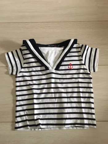 T-shirt marinière 12 mois Les petits cœurs à la mer