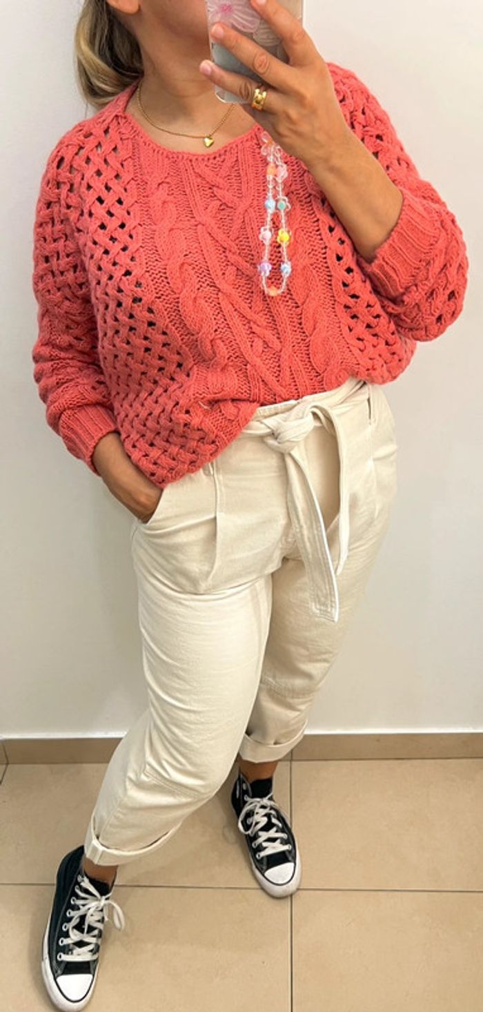 Pull Torsadée Maille Ajourée Taille Unique - photo numéro 5