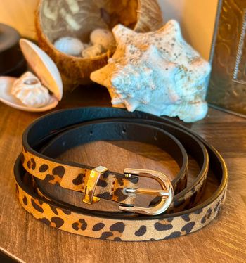 Ceinture léopard ajustable – boucles dorées, 105 cm