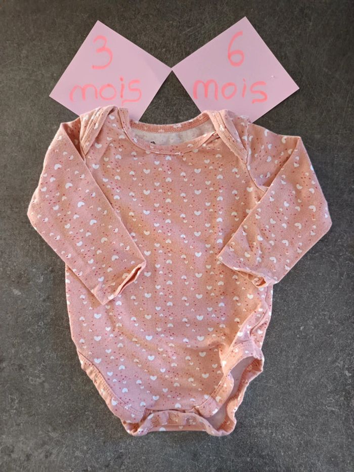 Body rose coeurs 3-6 mois