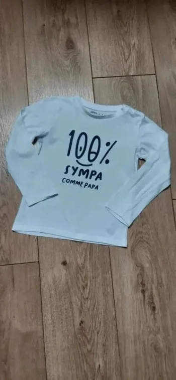 Tee-shirt ML gémo blanc "100% sympa comme papa" 4 ans en très bon état