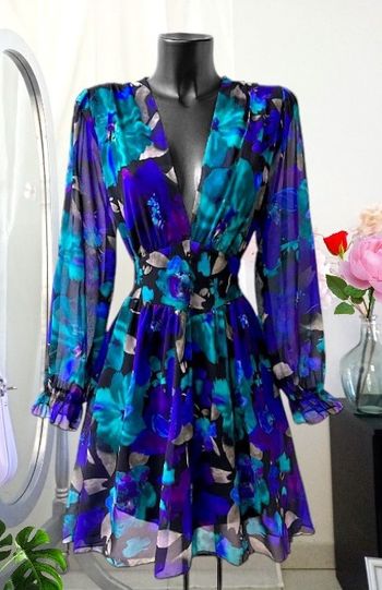 Robe midi fleurs bleus et vertes