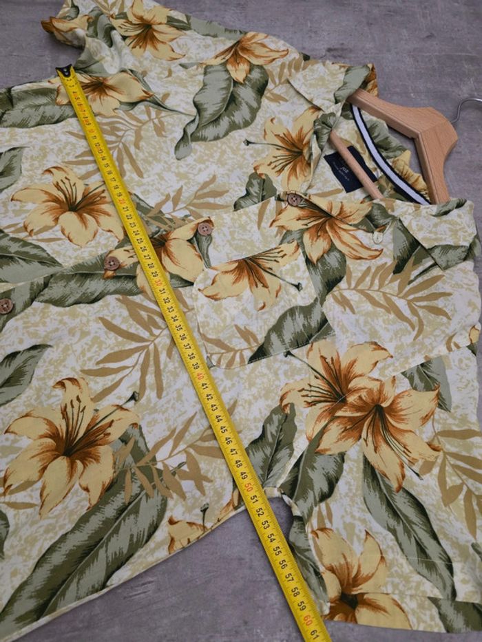 Chemise hawaïenne homme Caribbean Joe fleurs tropicales jaune vert M oversize été vintage - photo numéro 9