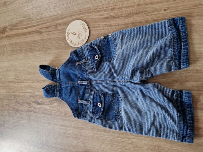 Salopette / Barboteuse Jean Rayée Motif Ancre Rouge Alphabet - 6 mois - photo numéro 4