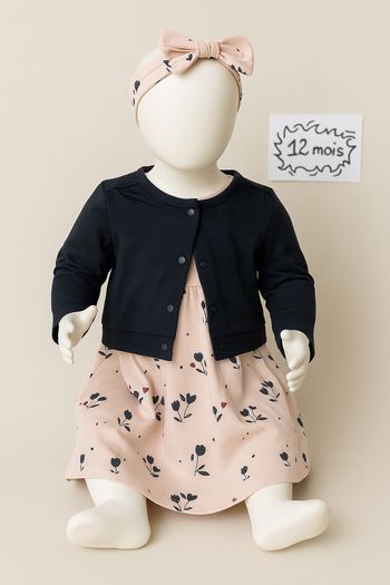 Ensemble (gilet, robe à manches longues et bandeau) - 12 mois - Gémo