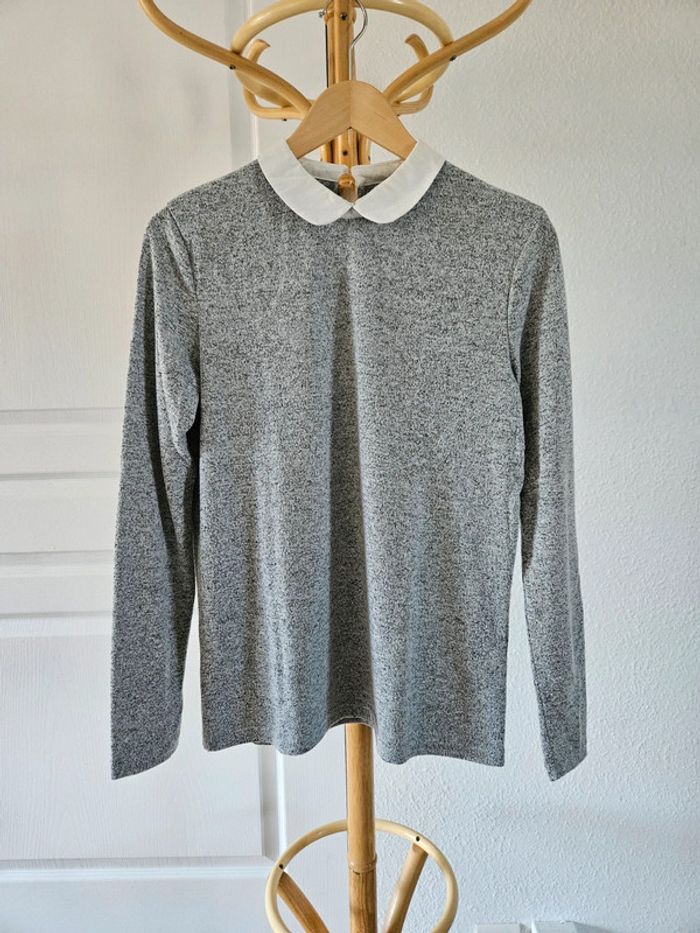 Pull gris col chemise taille 38 Kiabi