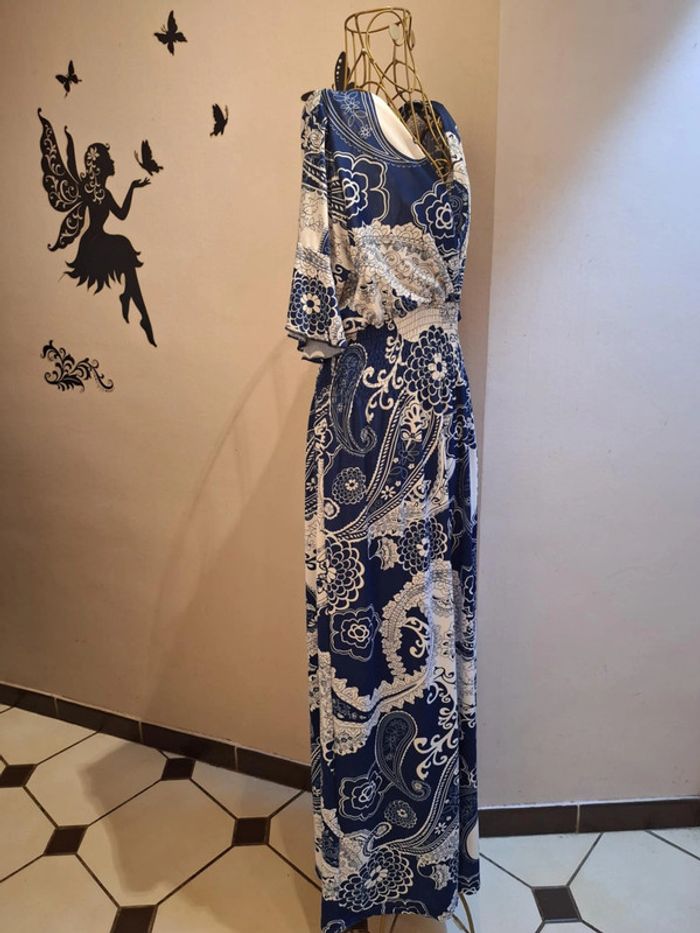 Robe longue imprimée marine & blanche - photo numéro 3