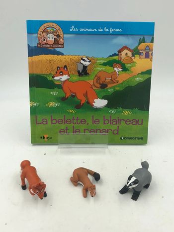 Livre + figurine Altaya les animaux de la ferme N•18 la belette, le blaireau et le renard
