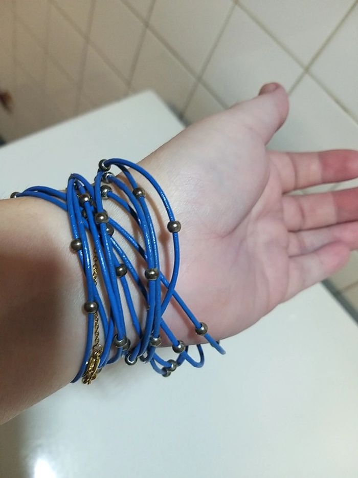 Bracelet cuir bleu - photo numéro 2
