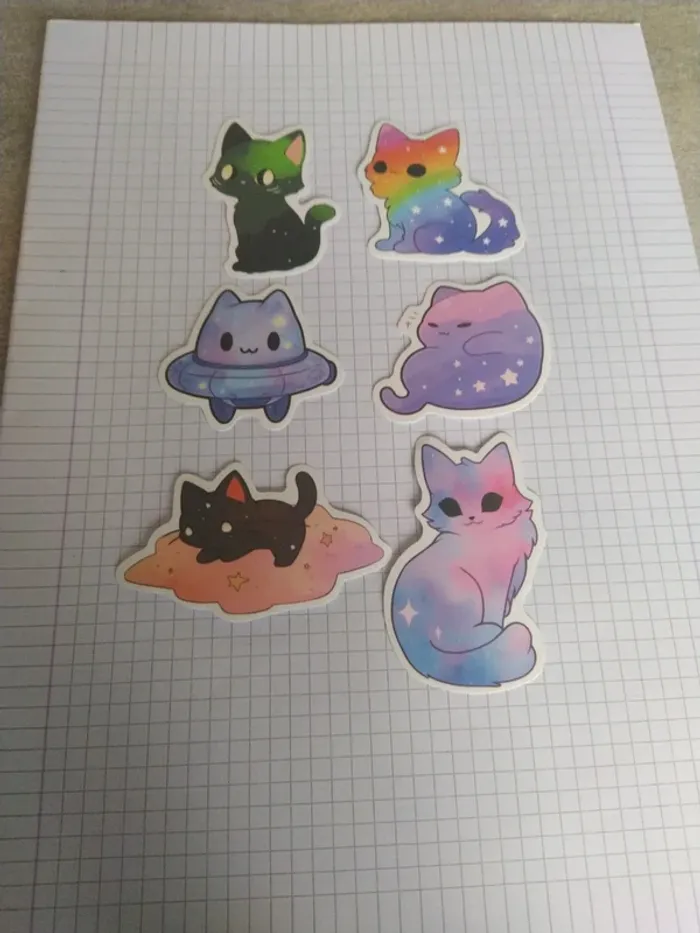 Lot d'autocollants chat galaxie (lot D)