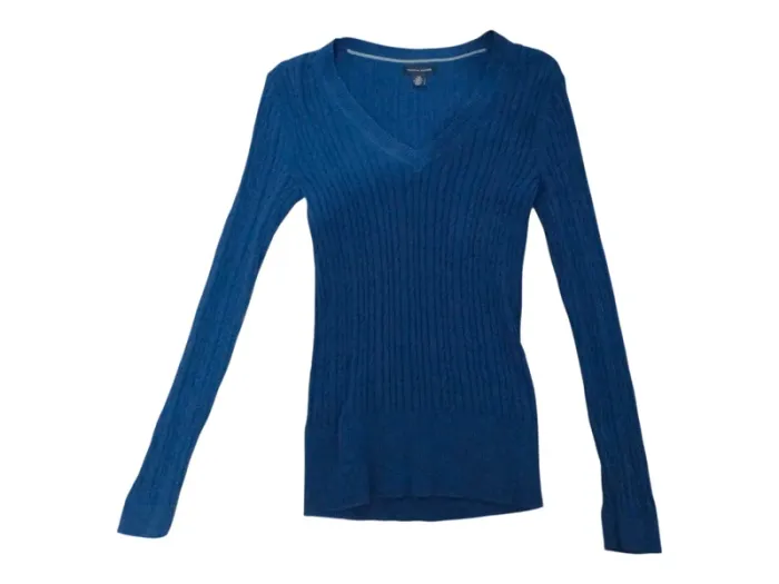 Pull torsadé Tommy Hilfiger Femme Bleu Col V - photo numéro 3