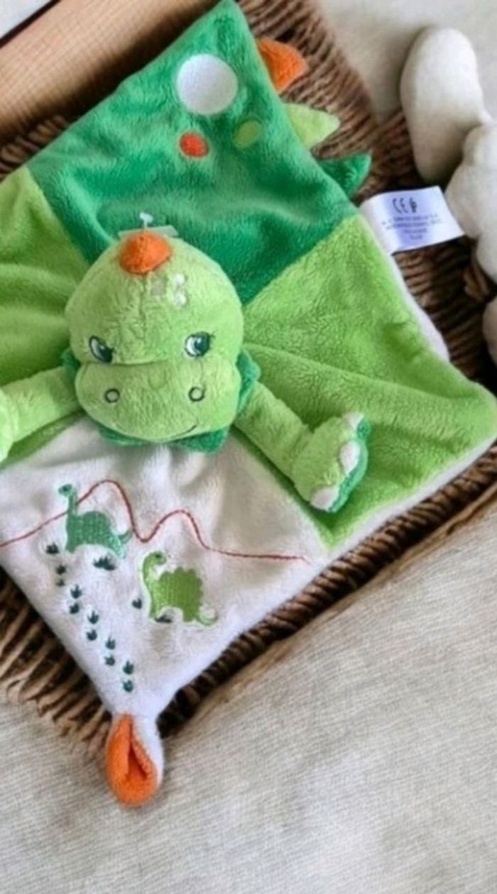 Doudou plat Dinosaure vert blanc orange NICOTOY SIMBA - photo numéro 2