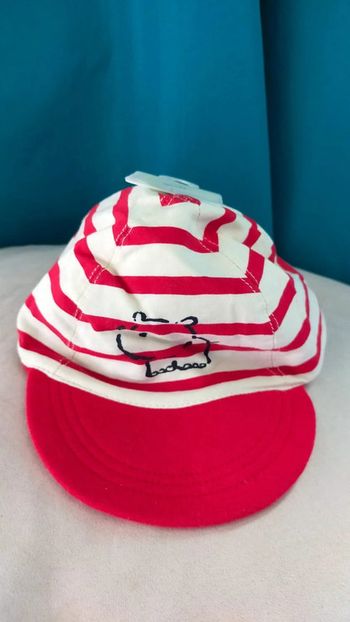 Casquette bébé rayée rouge & blanche – 0/6 mois – 100% coton