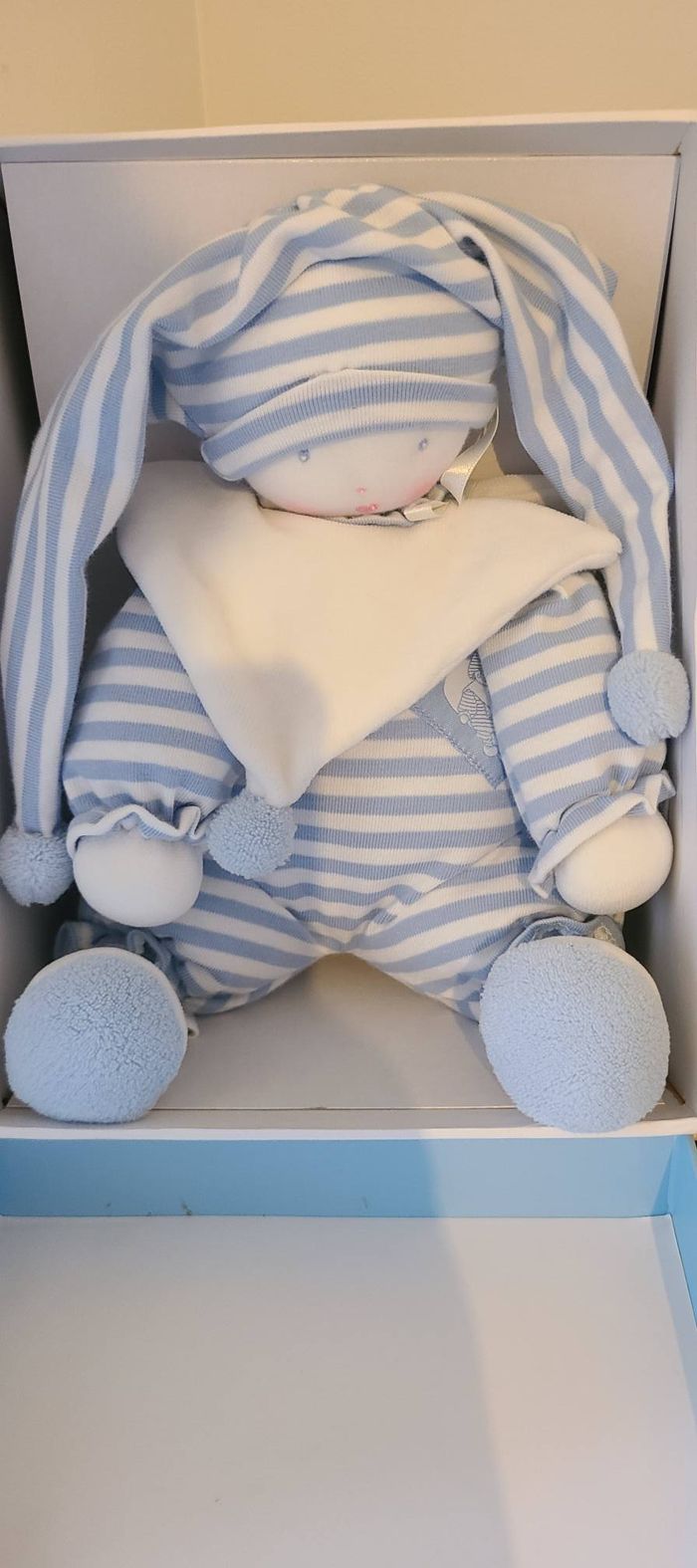 MOULIN ROTY DOUDOU POUPEE GARCON RAYE BLEU