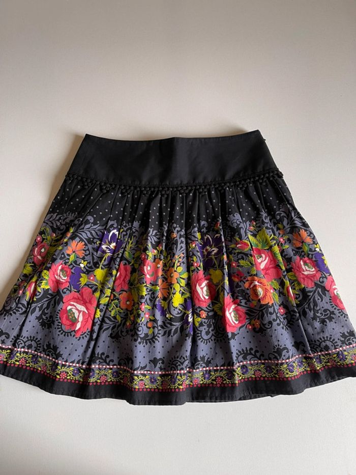 Jupe noire en coton Promod taille 34 avec motifs floraux russes / slaves - photo numéro 15