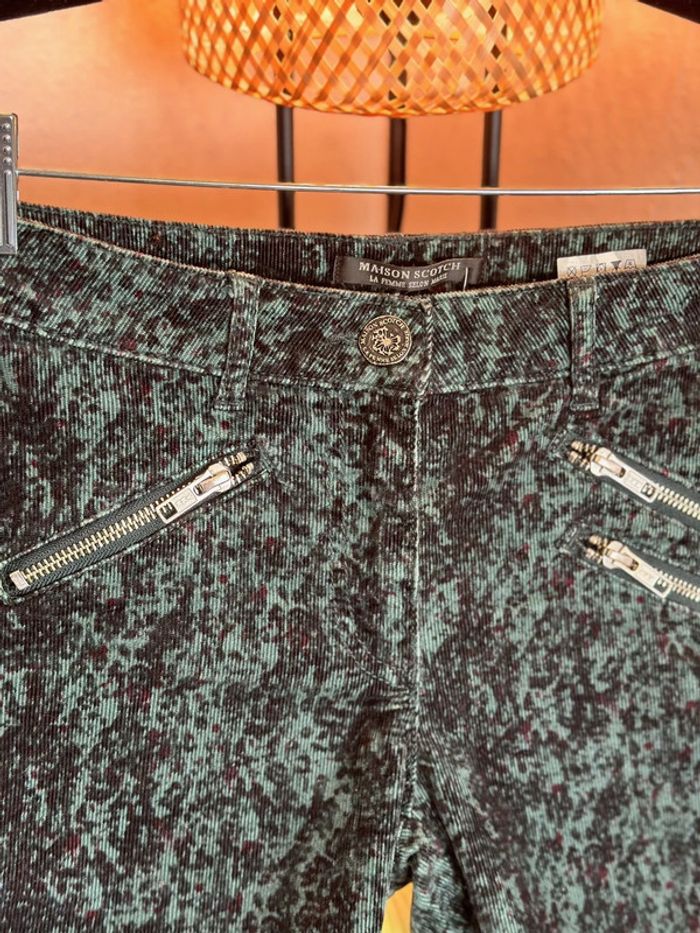 Pantalon slim Maison Scotch en velours vert et noir - Taille 36 - photo numéro 3