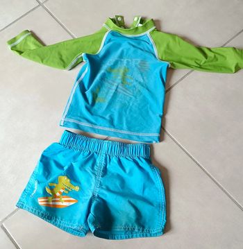 Lot t shirt UV + short bleu crocodile tribord Decathlon