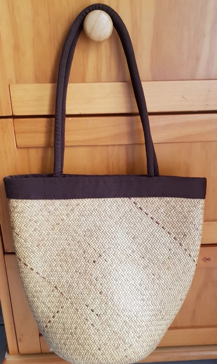 Sac de plage en paille et coquillages - photo numéro 3