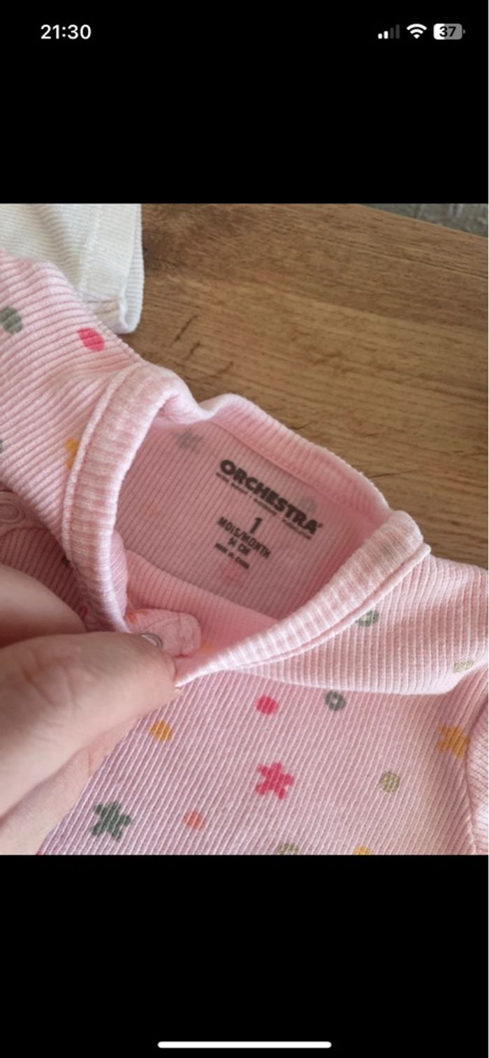 Lot de 2 pyjamas ouverture avant côtelé rose & blanc orchestra bb 1 mois - photo numéro 5