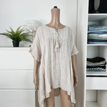 Robe bohème lin beige JS Millenium - taille 38 M - été plage vacance