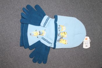 ensemble les minions bonnet gants écharpe bleu taille unique