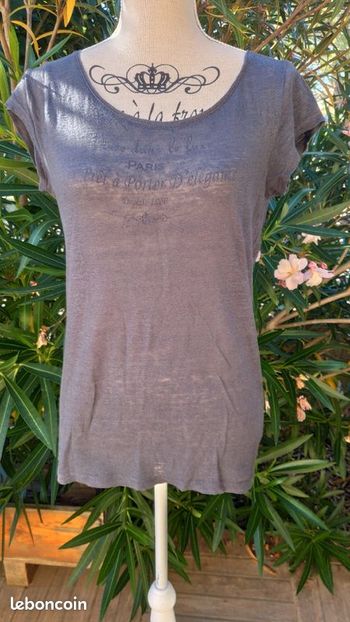 Tunique grise et noeud corail camaïeu taille 38