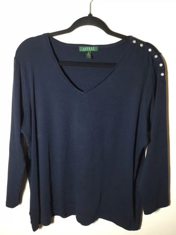 T-shirt col en V manches 3/4 Lauren Ralph Lauren bleu marine taille 1X 063