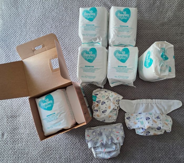 “Lot Pampers Hybrid complet NEUF – 3 couches + 90 inserts – 3 à 16kg” - photo numéro 1