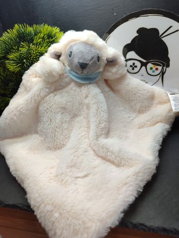 doudou plat mouton tex baby blanc crème bleu gris grelot doux bandana Beige 3609