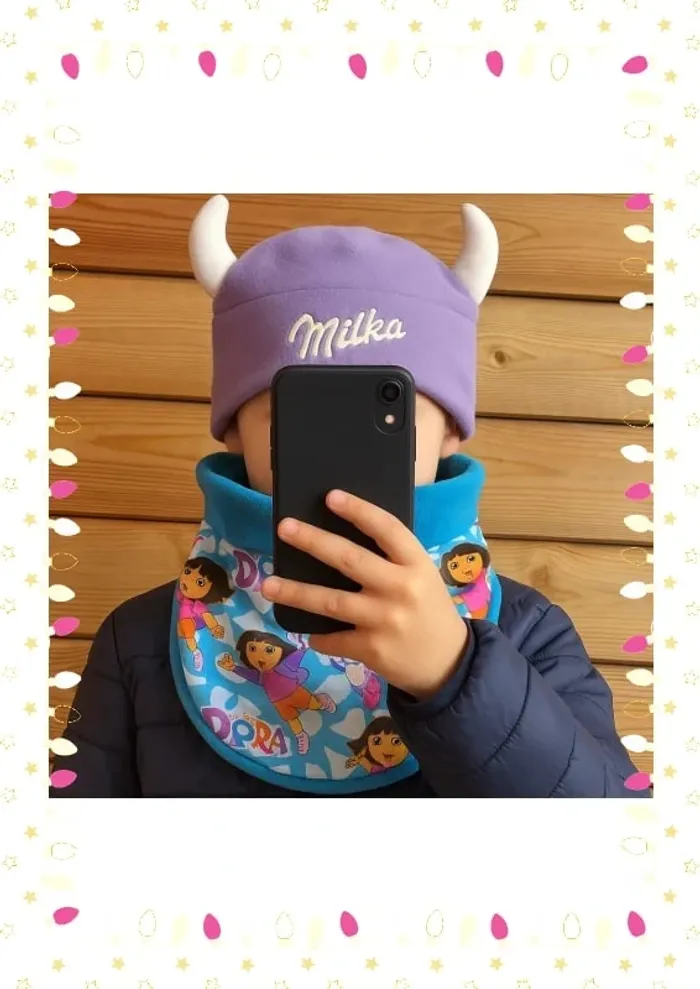 🟣 Bonnet Enfant Milka – Édition Spéciale avec Cornes 🐮