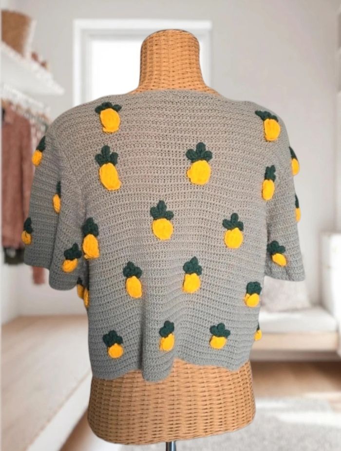 Pull gris avec ananas en relief en crochet- Zara - taille 38 - photo numéro 5