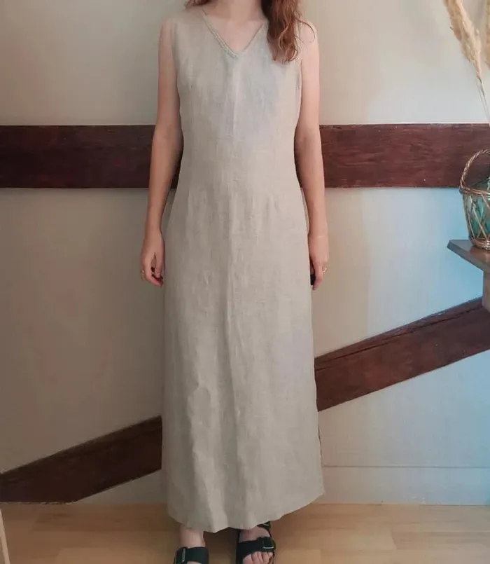 Robe longue beige tissu chanvre/lin