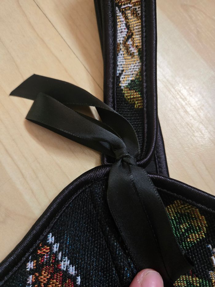 Corset à motifs fleurs et papillons côtelé lacets à l'arrière - photo numéro 5