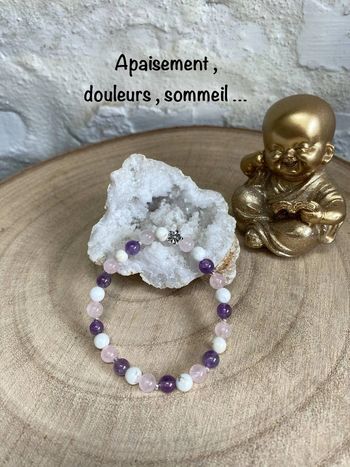 Bracelet améthyste , quartz rose et magnésite 18 cm  Lithothérapie