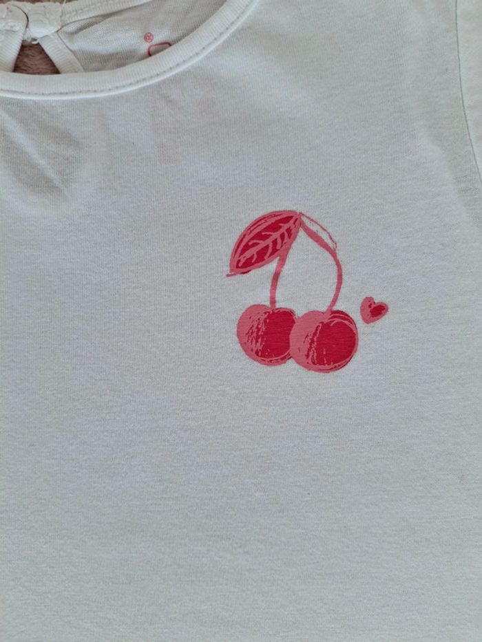 T-shirt manches courtes 3 ans In Extenso Blanc motif cerise - photo numéro 2