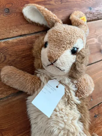 Très grande marionnette peluche ancienne Steiff lièvre lapin 40cm Jolly Hase beige 1973-86