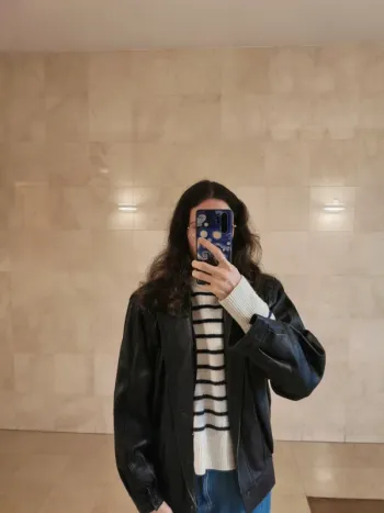veste en cuir véritable noir