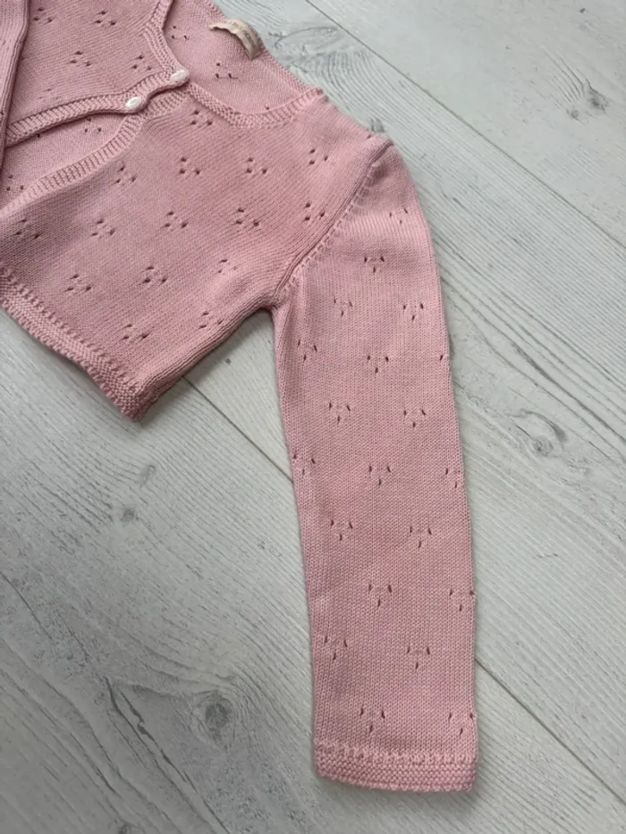 Gilet court ML rose tricoté en 100% coton - Taille 3 Ans - photo numéro 4
