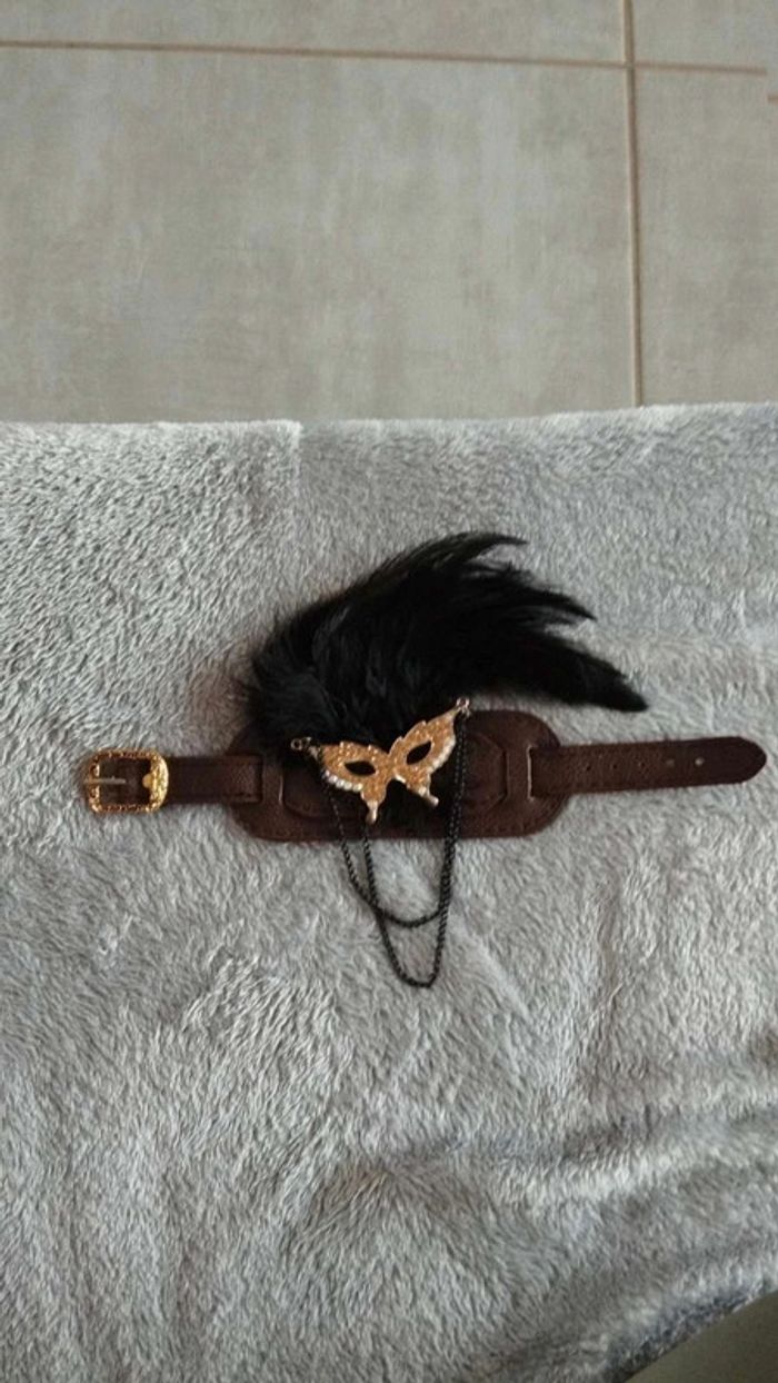 Bracelet Plumes masque doré marron noir