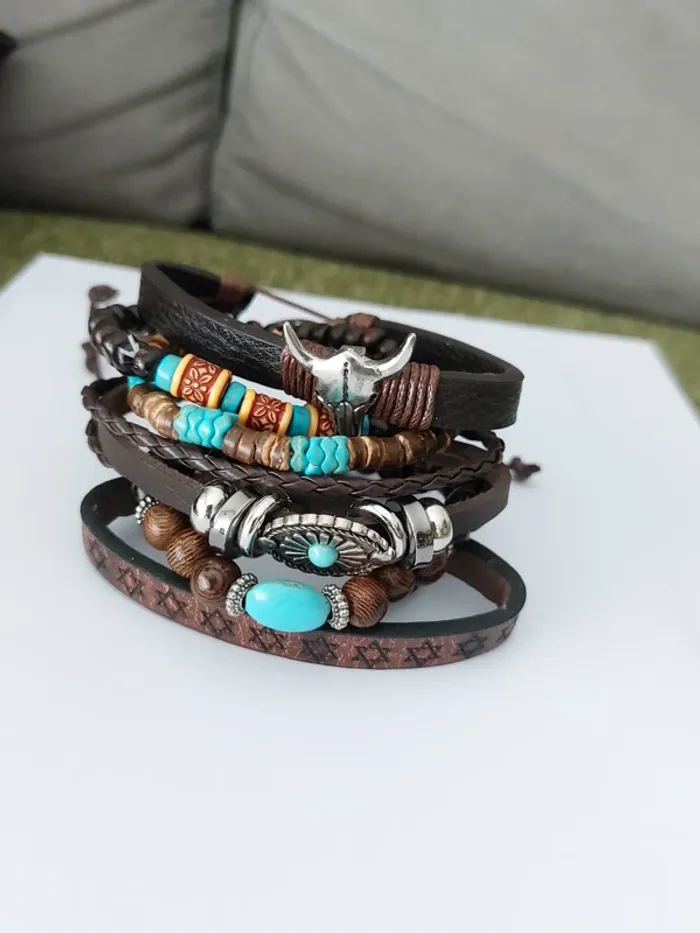 Bracelet en cuir - style western ethnique - breloque argenté 🌙 - photo numéro 5