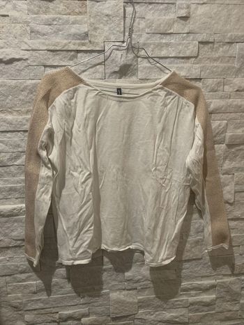 Haut Pull beige bandes brillantes Naf Naf TXS/S