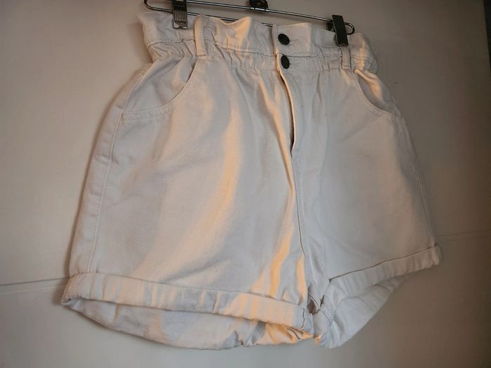 Short jean bouffant blanc taille haute froncée blanc Kiabi