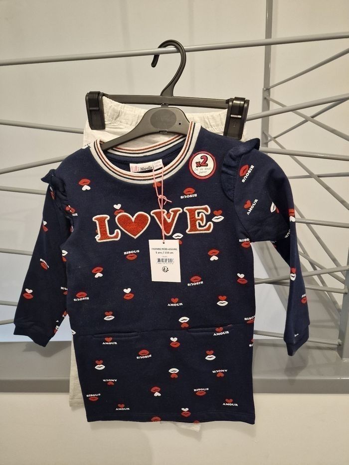 ensemble robe bleu marine et legging gris Lili marelle