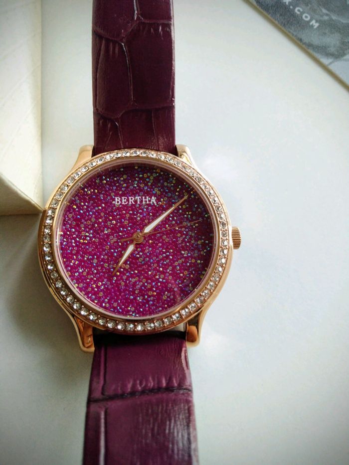 Montre bertha à quartz Prune et doré rose